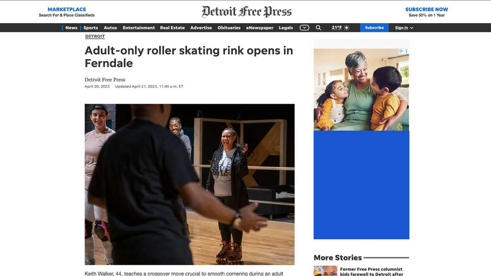 Detroit Free Press Photo — Adult-Only Roller Skating Lounge, Ferndale (April 2023)